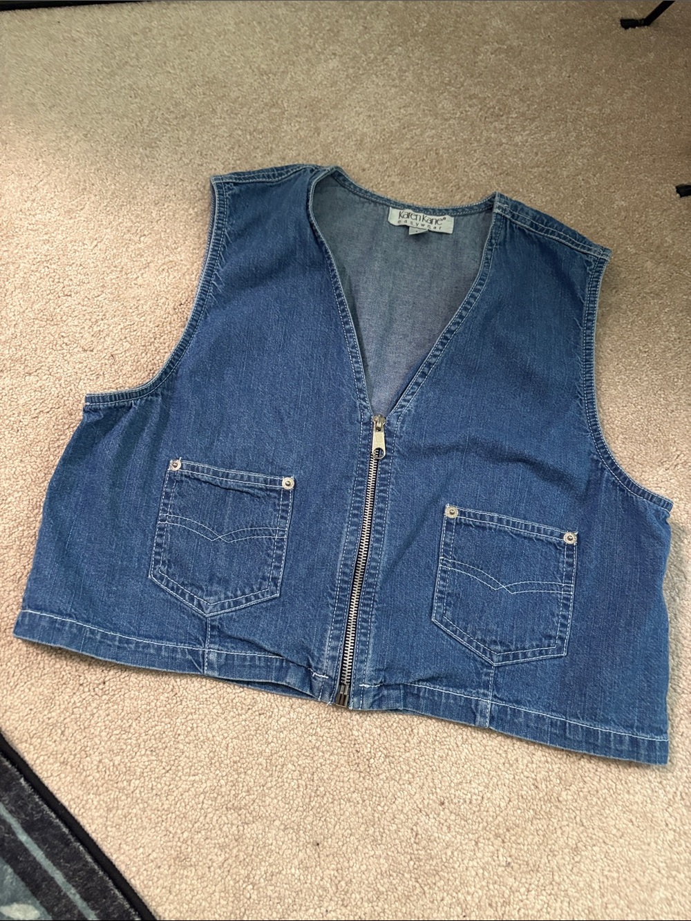 Vintage Karen Kane Denim Zip-Front Cropped Vest